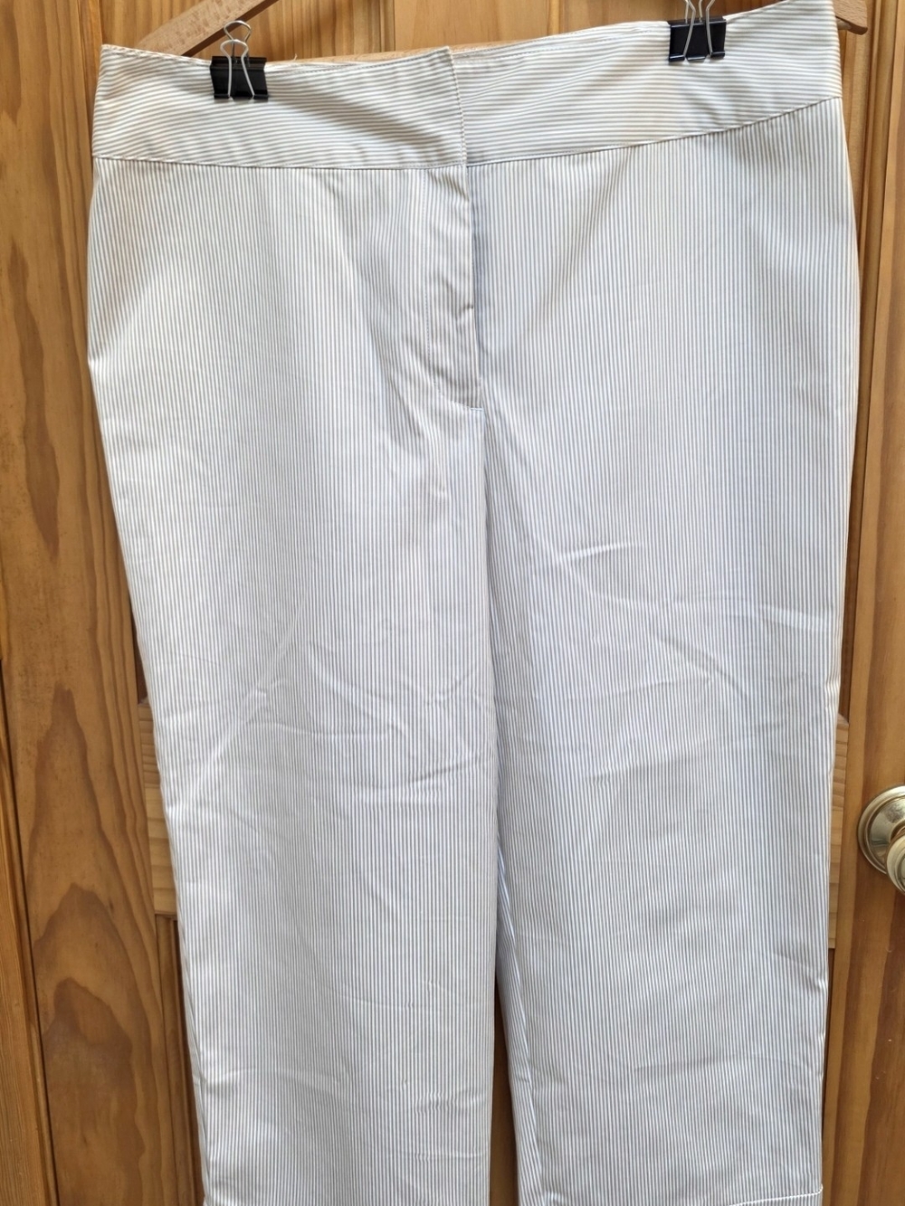 Hillard & Hanson Capris Taupe & White Pinstripe